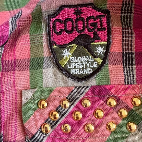 Coogi Toddler 2T Plaid Shirt Pink Green Studded Y2K  Patch Grunge Western Punk - Picture 4 of 9